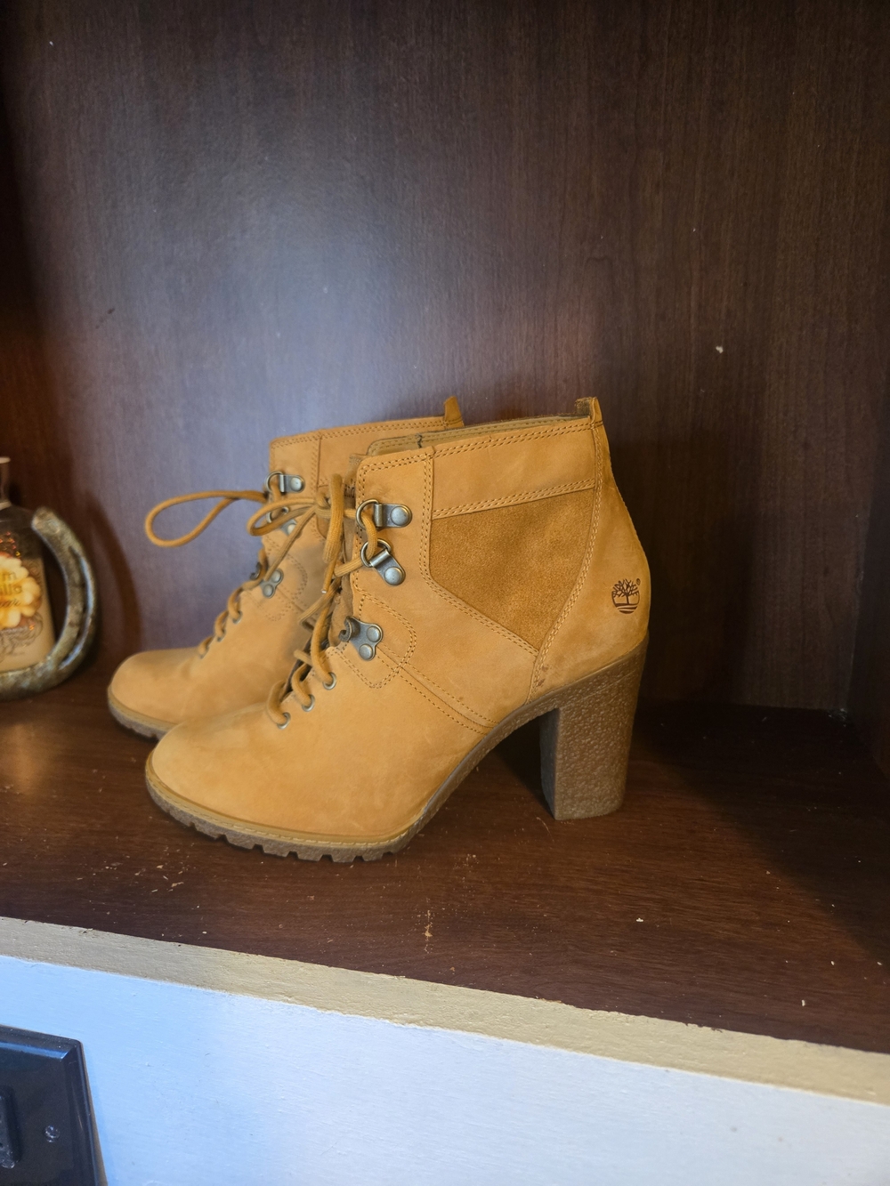 Timberland Women's Cognac Suede Lace-Up Heeled Boots